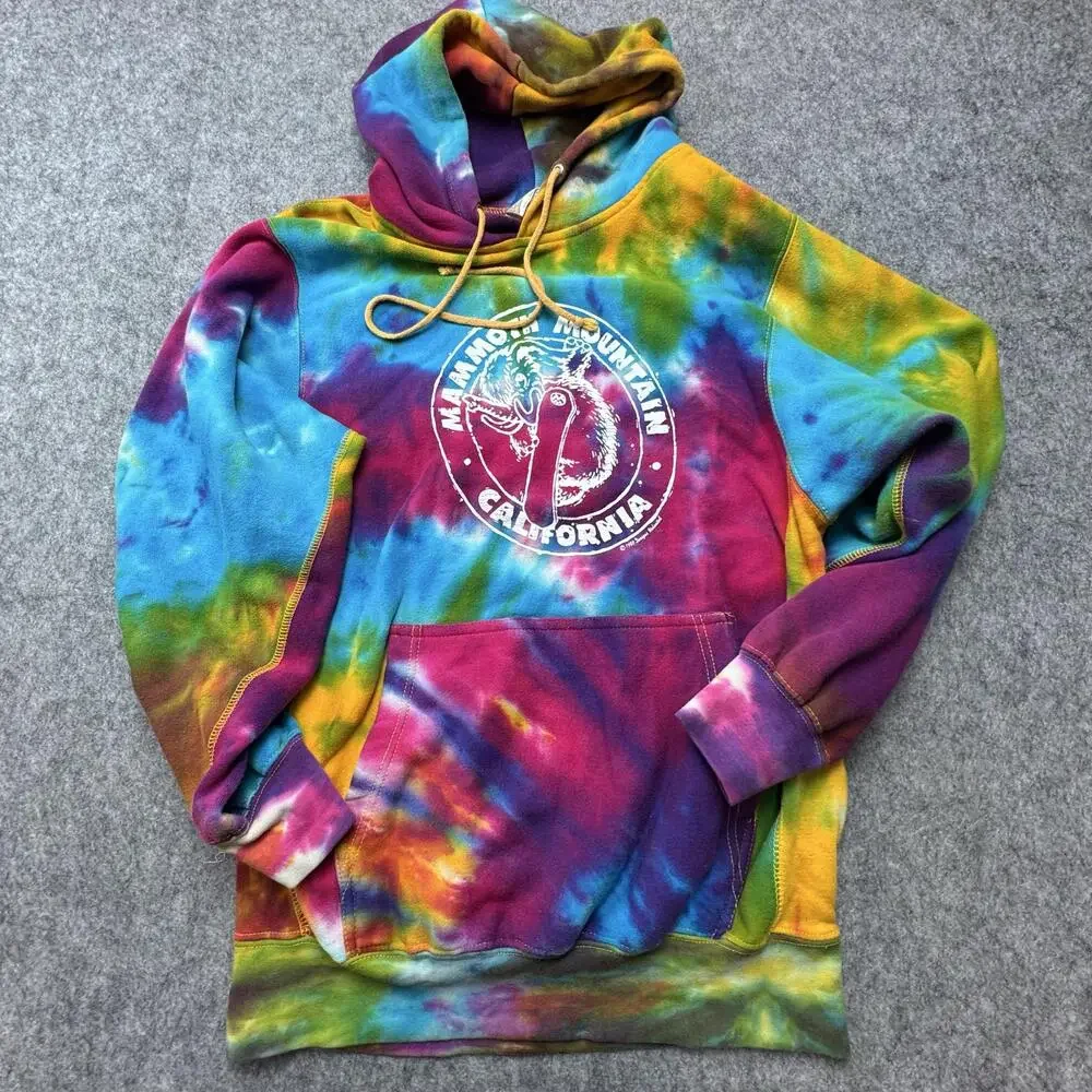 Vintage Mammoth Mountain Hoodie Mens Small Multicolor Tie Dye Fleece Pro-Weave